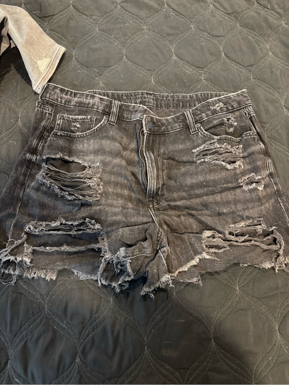 American Eagle Outfitters Washed Black Distressed Denim Shorts